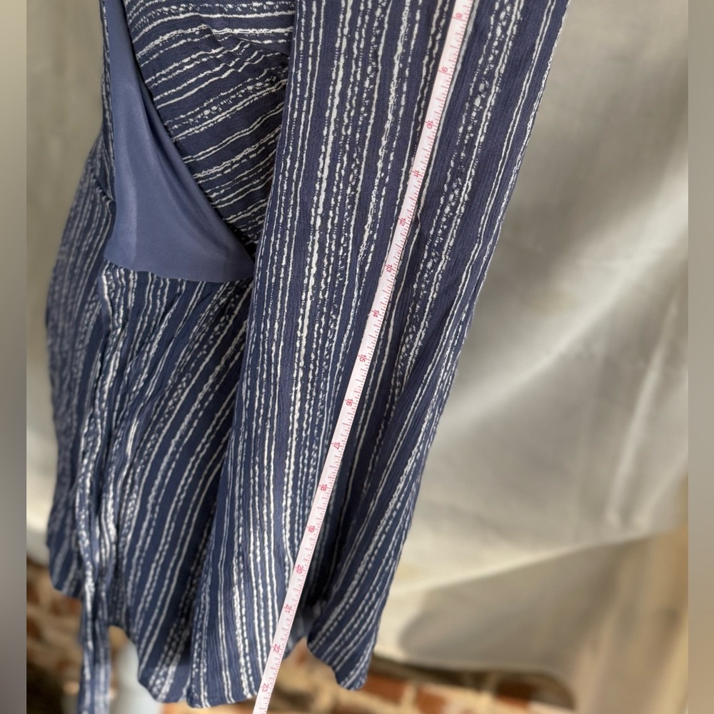 Striped Blue Wrap Romper Euc - image 7